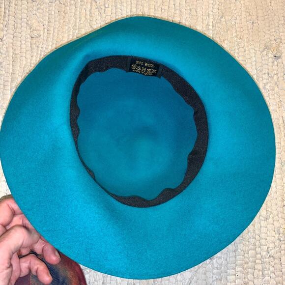 VINTAGE UNWORN BOHO TURQUOISE 100% WOOL FLOPPY HAT - Picture 5 of 6